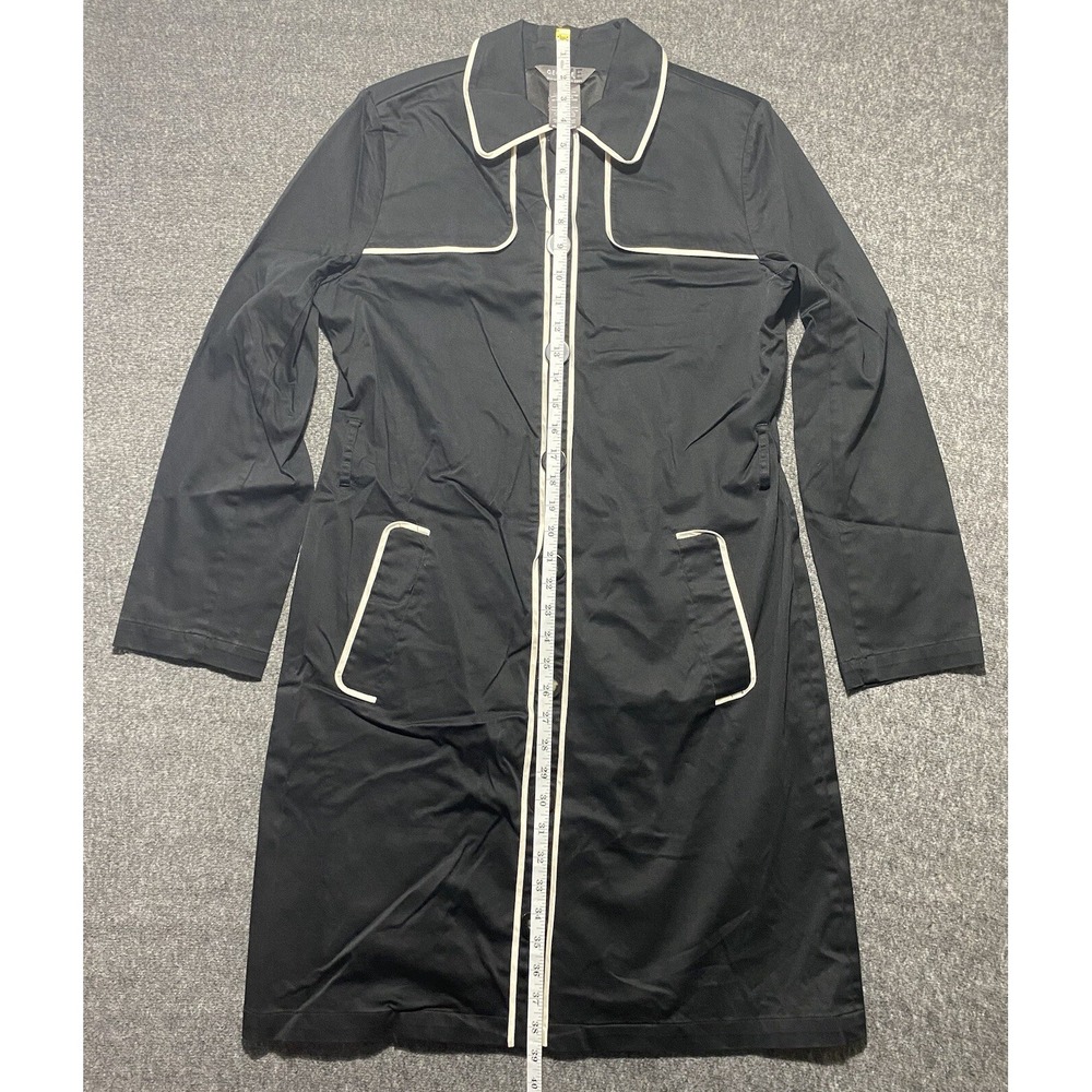 Vintage Black Trench Coat George ME By Mark Eisen Size S-4/6 - Picture 3 of 7